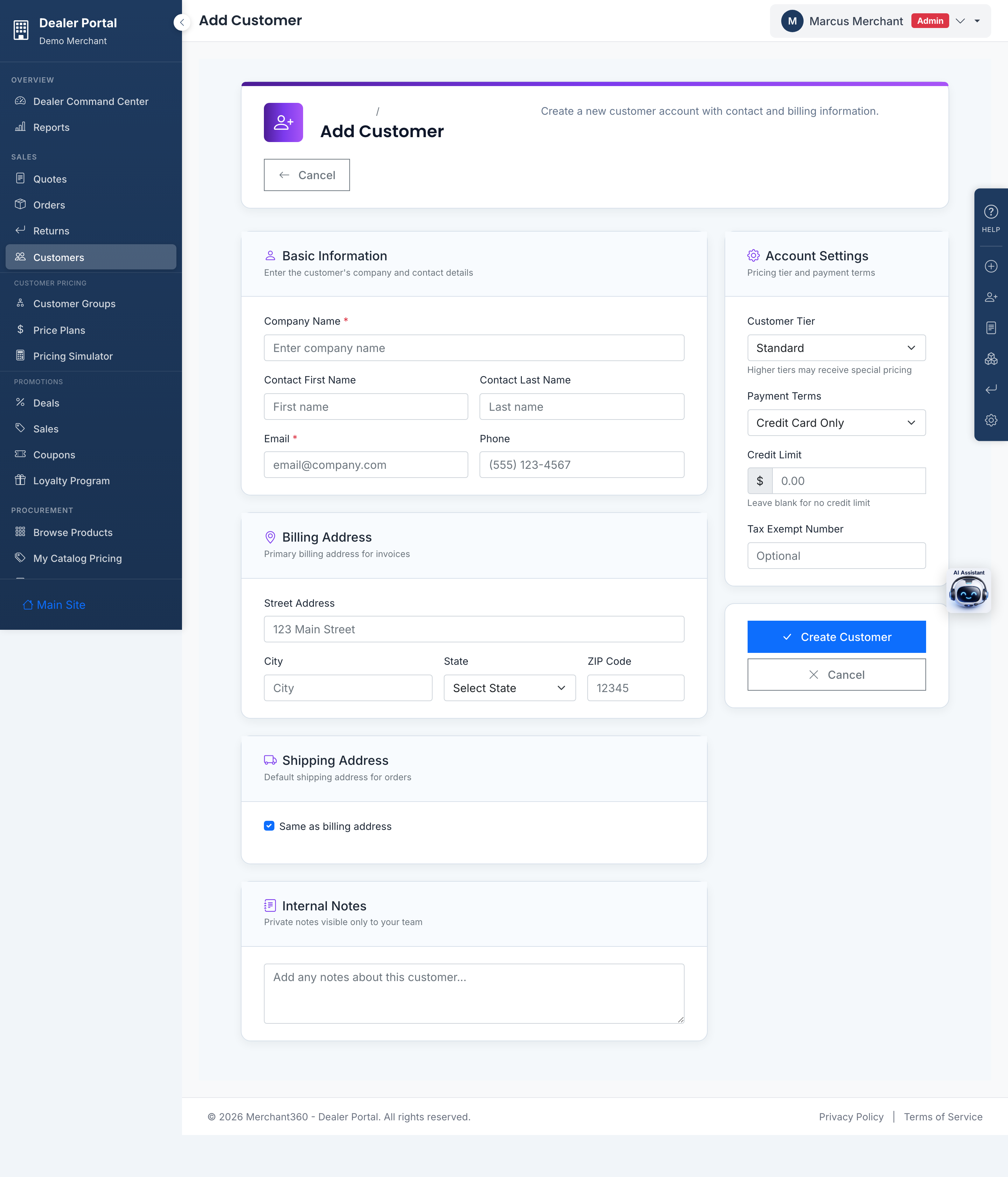 Create a customer