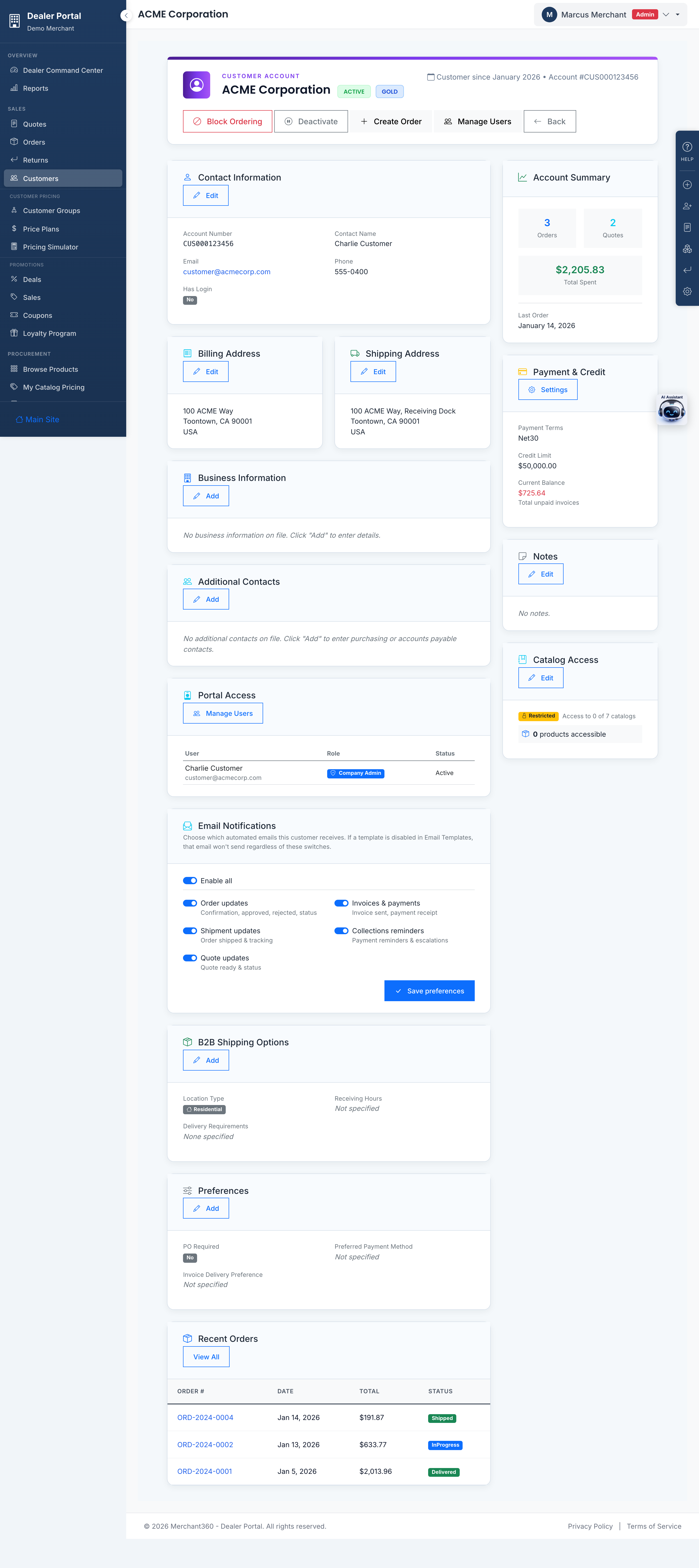 Customer detail page