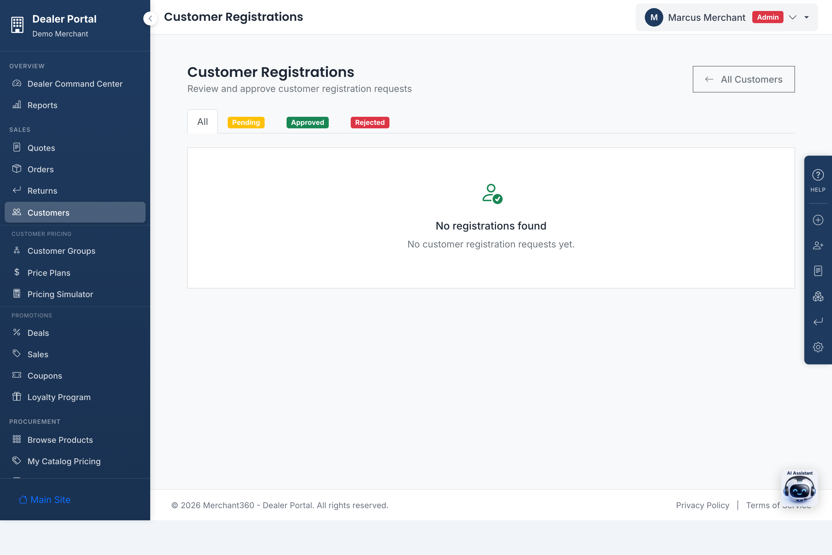 Customer registrations