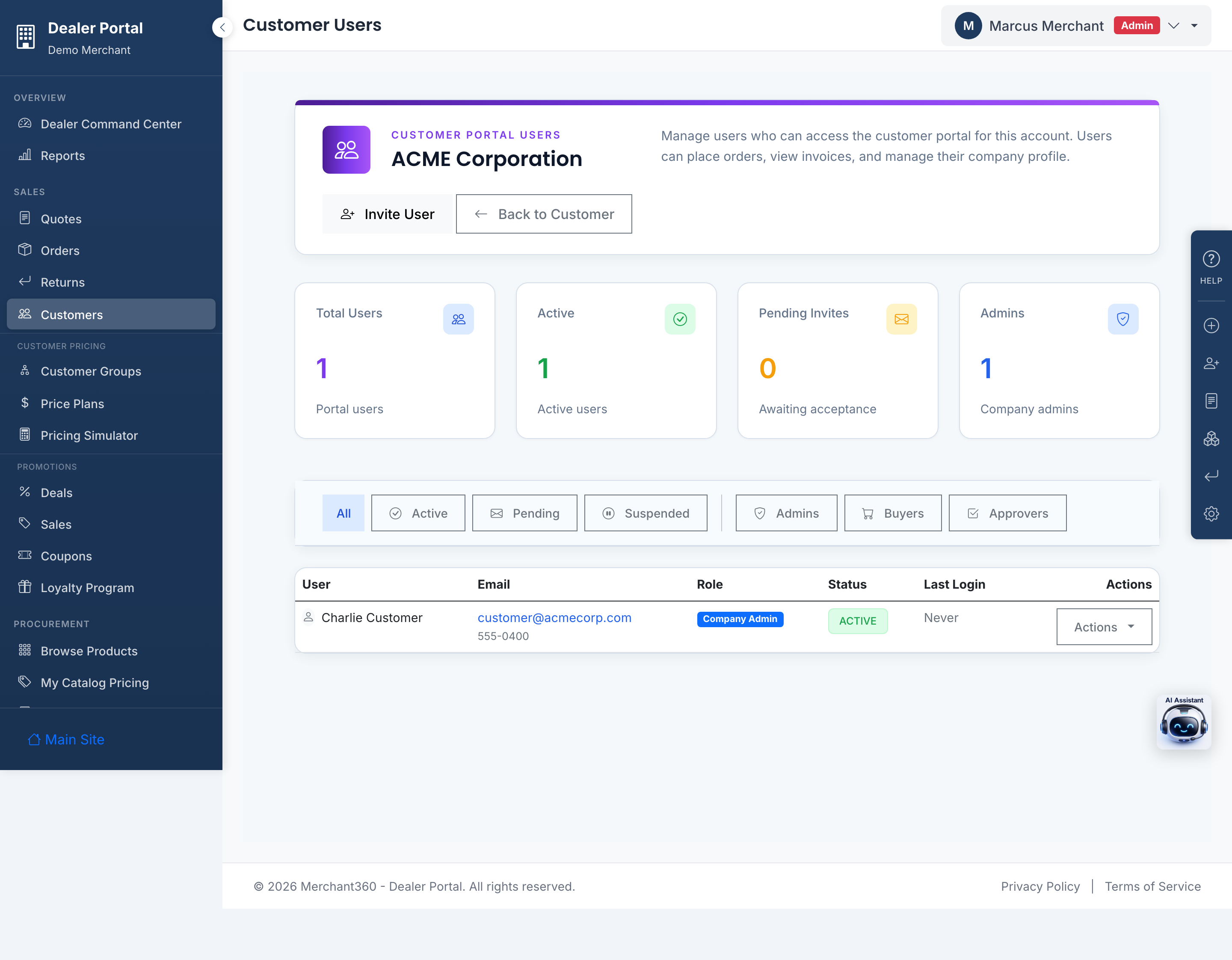 Customer portal users