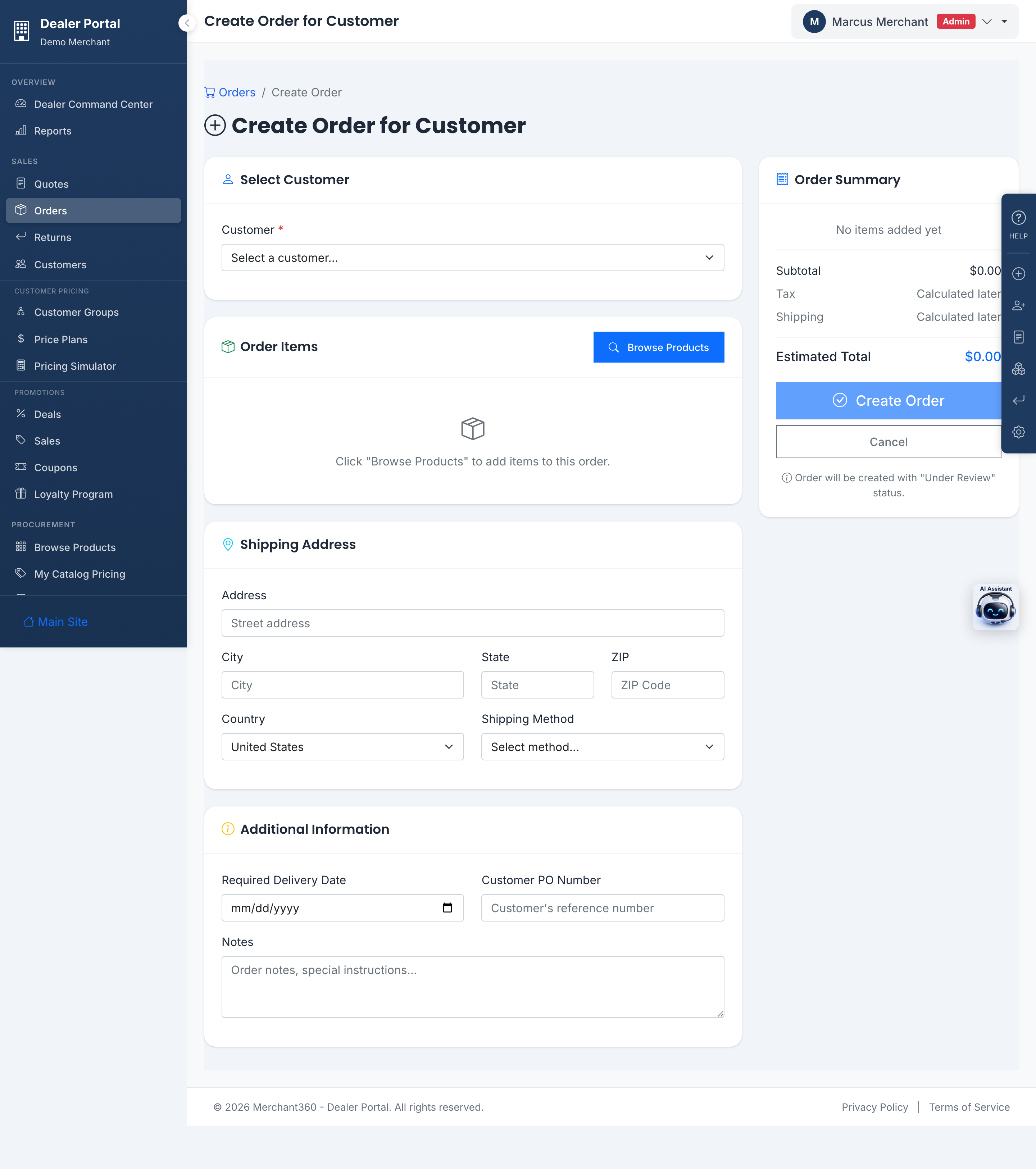 Create an order