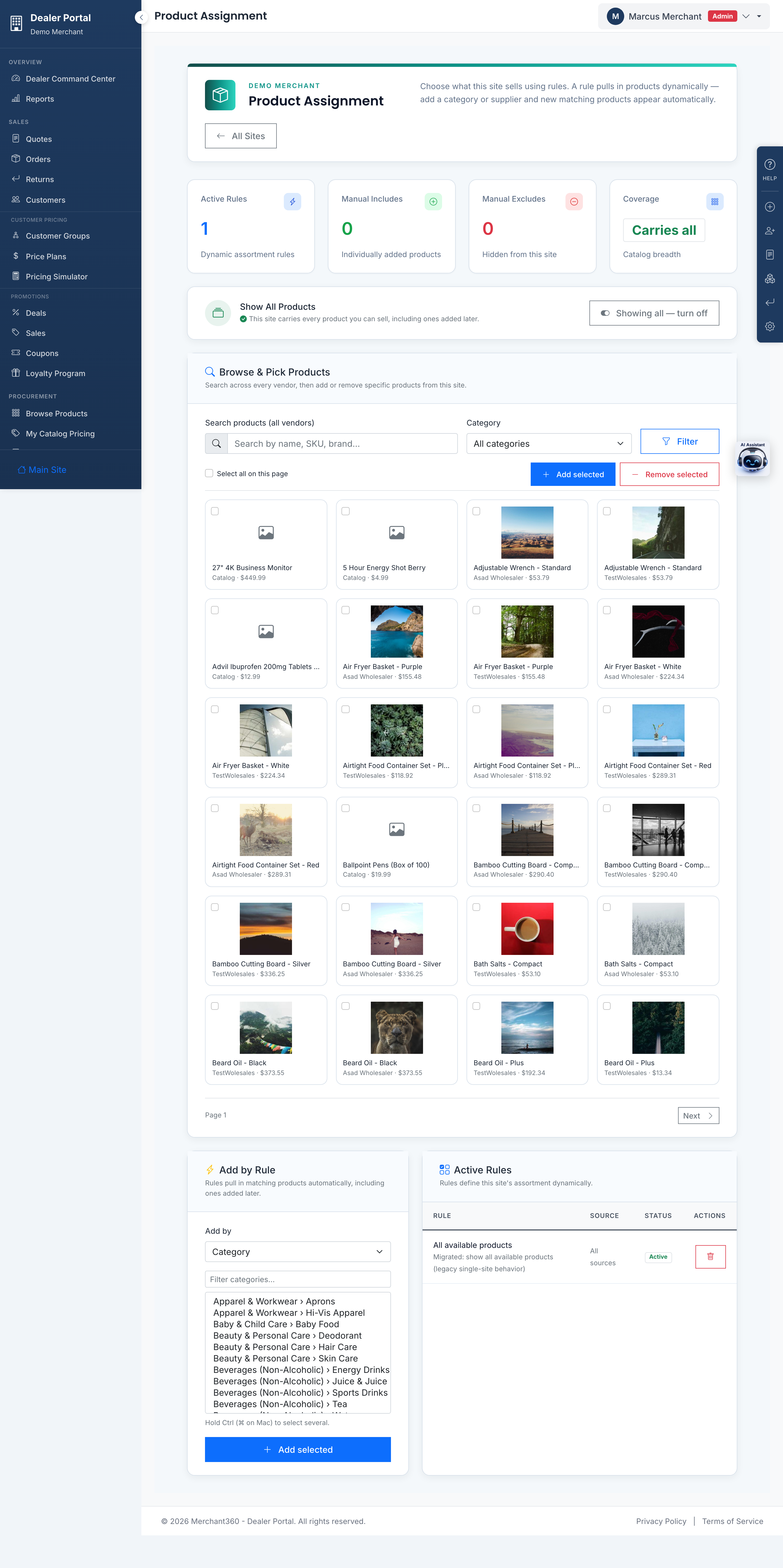 Site product assortment